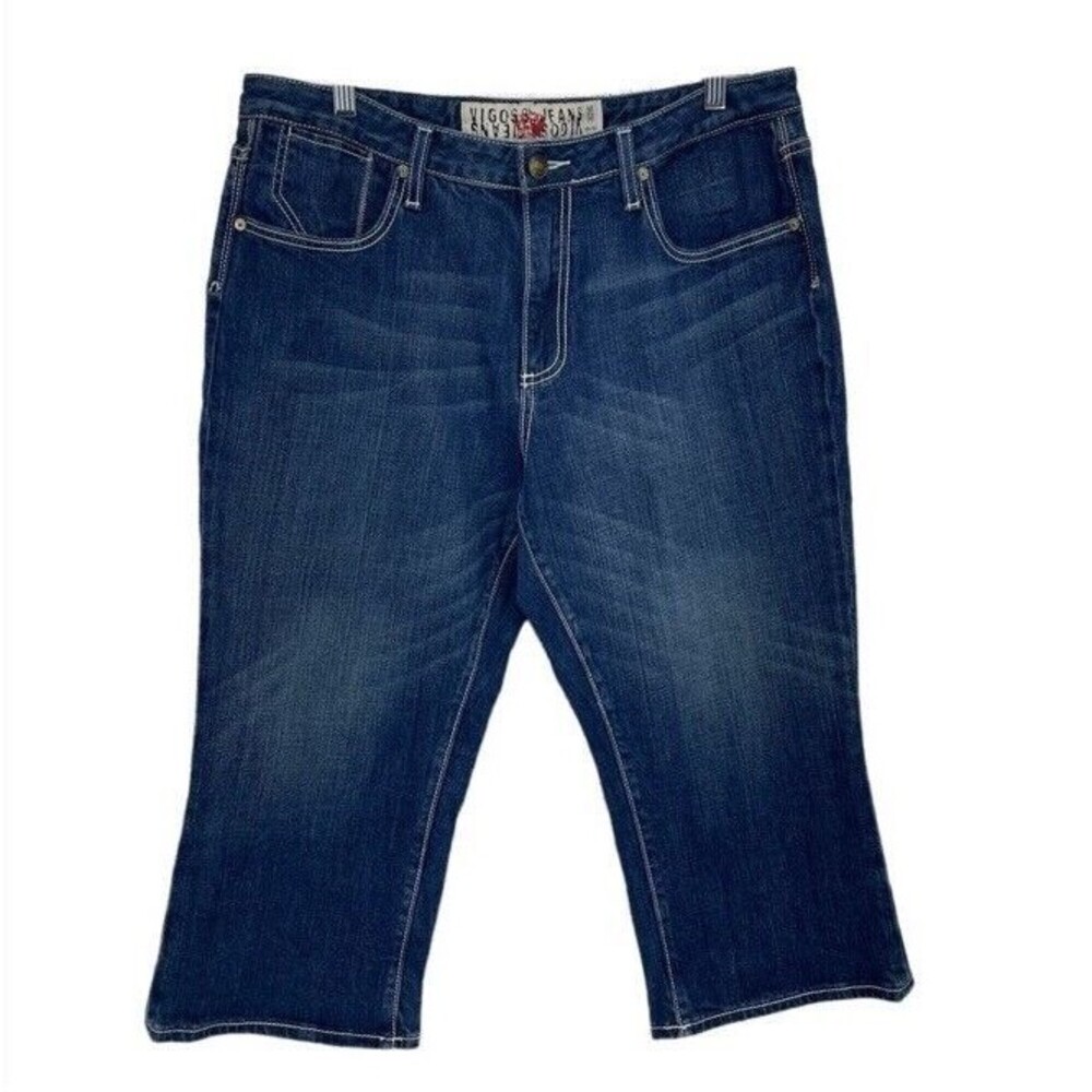 VIGOSS Y2K Denim Capri Jeans with Stretch Distressed Hi Waist size 15/16 Plus JR